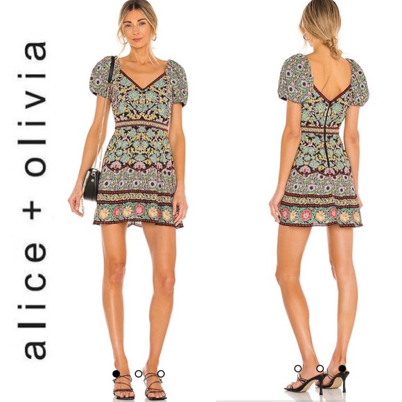 Alice + Olivia Dresses & Skirts - Alice + Olivia 10 Dana Print Puff Sleeve Mini Nordstrom sold out rare dress